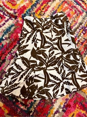 Vintage White Skirt with Brown Tropical Leaf Print
